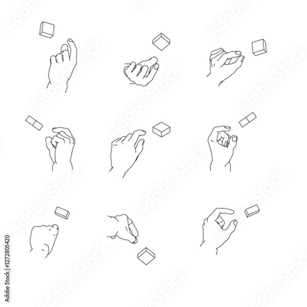 Obraz つまむ手のイラストのセット。白黒のベクターイラスト。