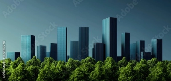 Fototapeta Self-sustaining eco-friendly megacities powered by AI, futuristic green business ecosystems