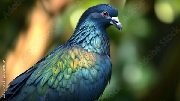Fototapeta Caloenas nicobarica perched in natural habitat showcasing iridescent plumage and striking features in serene surroundings