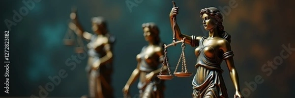Fototapeta A close-up of elegant lady justice figures, symbolizing law, fairness, and the judicial system. Ideal for legal, governmental, and educational contexts.