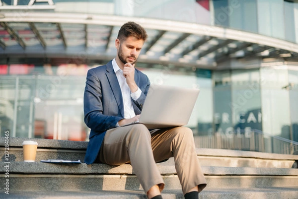 Obraz Young business man leader entrepreneur, professional manager holding digital tablet computer