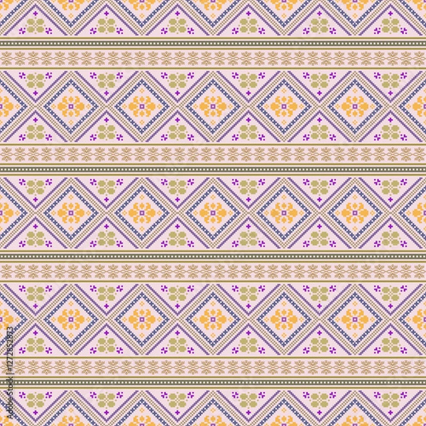Fototapeta Beautiful retro seamless pattern design by geometric 