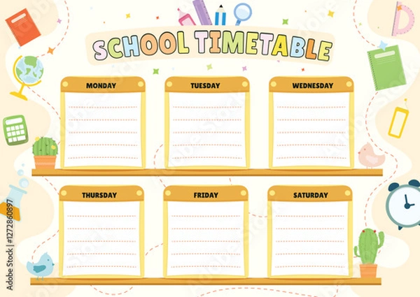 Fototapeta School timetable design. Vector of back to school timetable schedule template.