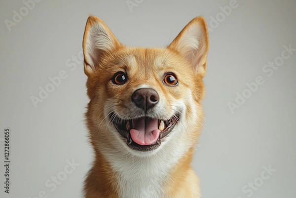 Fototapeta Happy Portrait of Smiling Shiba Inu with Warm Cream Fur, Professional Studio Photography Capturing Cheerful Expression and Natural Dog Personality