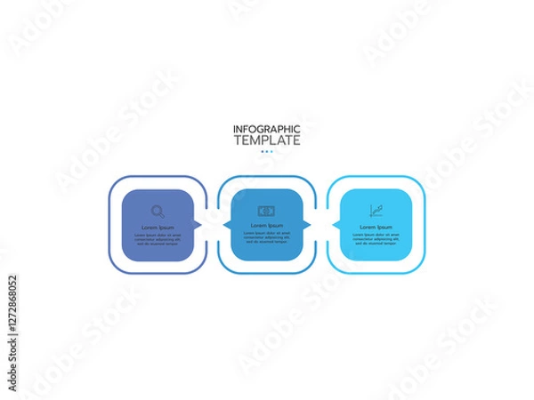 Obraz Infographic template. Concept with three colorful rectangular elements placed in horizontal row and connected by arrows.