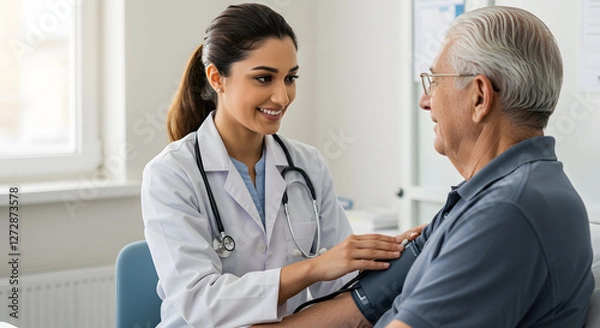 Fototapeta Doctor Checking patient at Home, Generative AI image, Home Visit Medical Exam for Elderly Patient, Generative AI image