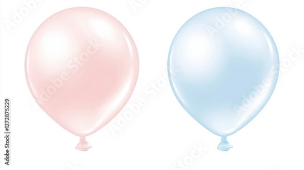 Fototapeta Two Soft and Colorful Balloons in Pink and Blue Floating on a White Background