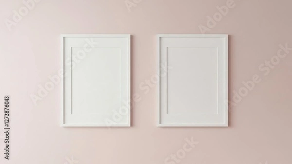 Fototapeta Minimalist white frames on a soft pink wall, ideal for artwork.