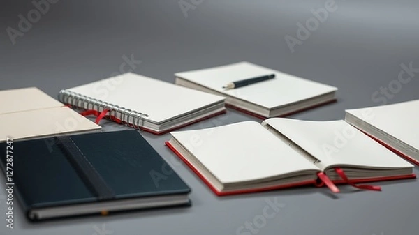 Obraz Blank Notebooks on Grey Background - High Resolution Images