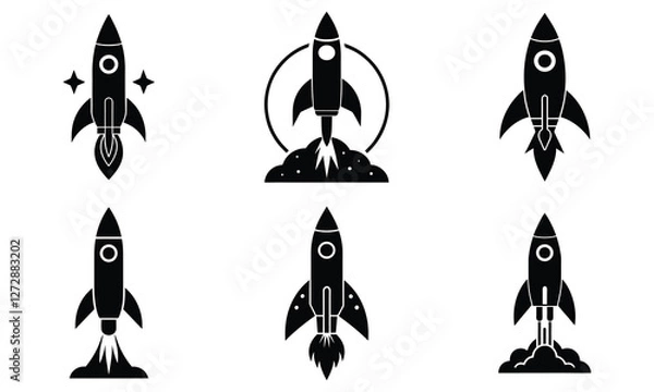 Fototapeta Rocket Icon Bundle, Startup Business Silhouette Vector Illustration.