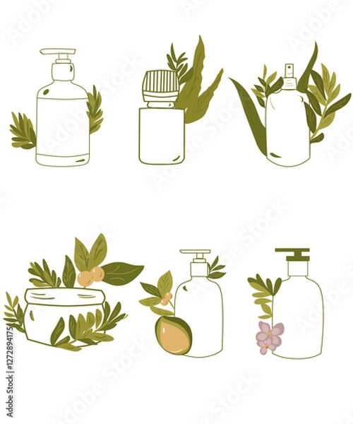 Fototapeta vector vials in linear graphics doodle, bottles and vials set on a white background simple illustration of vials