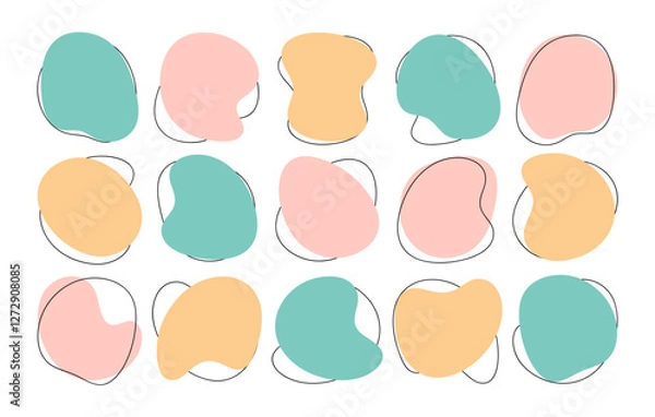 Obraz Color liquid blob shapes, pastel irregular organic random forms, fluid silhouette, simple vector smooth ink stain. Highlight for social media stories