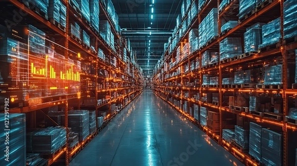 Fototapeta futuristic technology retail warehouse how industry 4 0 digitizes,visualizes goods analysis