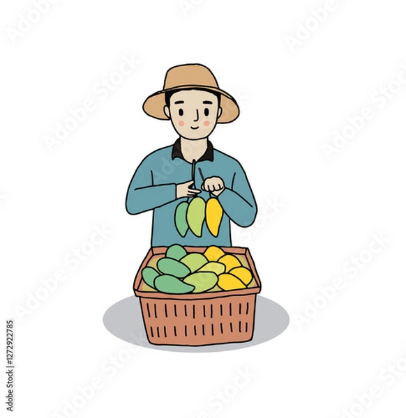 Fototapeta Vector illustration of farmer presenting Mango, mango farmer