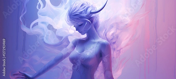 Fototapeta devil oni coming our of chrysalis, plain pastel purple background, ai generative