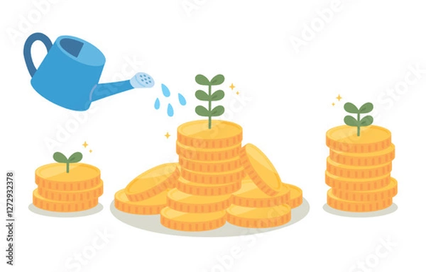 Obraz 水やりをしてお金を育てるイメージのイラスト素材