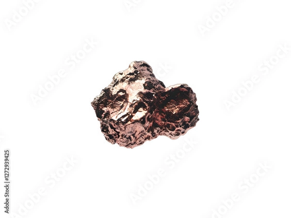 Fototapeta native pure red copper mineral closeup isolated on white background