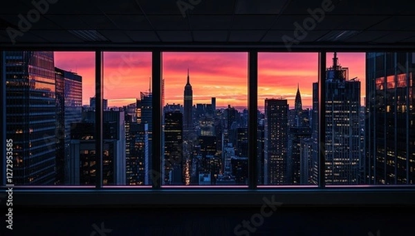 Obraz NYC Skyline Sunrise Viewed From Office Window