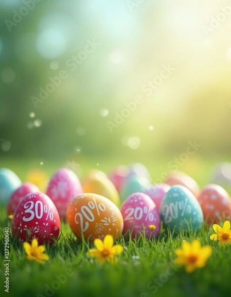 Fototapeta easter eggs in vibrant colours with discount percentage represent spring sale