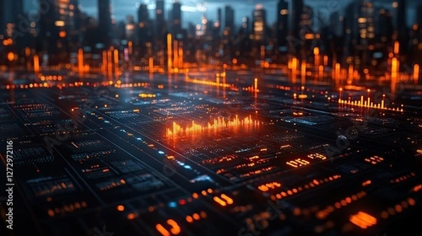 Fototapeta innovative financial technology and asset management concept with graphical display of economic growth and business prosperity