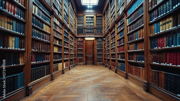 Obraz law library with shelves of books and legal documents in a professional office
