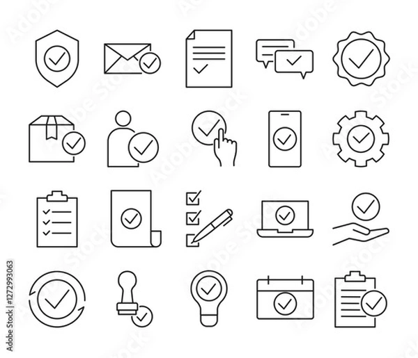 Fototapeta Checkmark icon set in simple thin line. Collection of approved icons. Vector illustration. Editable stroke