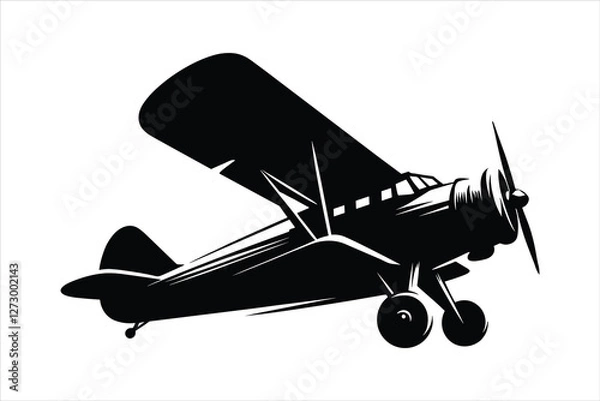 Obraz Simple black vector logo of an old airplane, white background, no shadows, simple shapes and lines