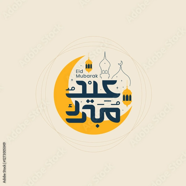 Fototapeta Eid Mubarak Greeting greeting card in arabic calligraphic style with crescent background