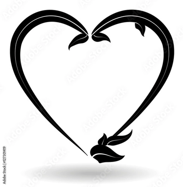 Obraz Vector black heart on a white background.