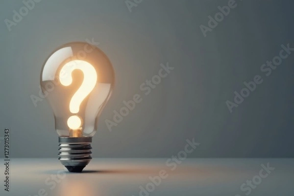 Fototapeta Illuminated Inquiry A Glowing Question Mark Inside a Light Bulb on a Simple Background