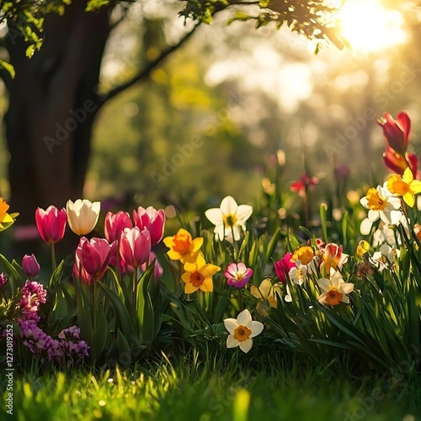 Obraz spring flowers in colorful garden image