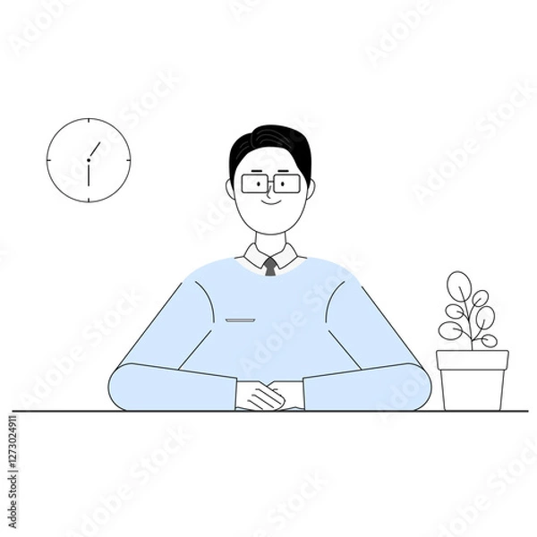 Fototapeta 남자 회사원(사무실+라인+직장인+화분+안경)