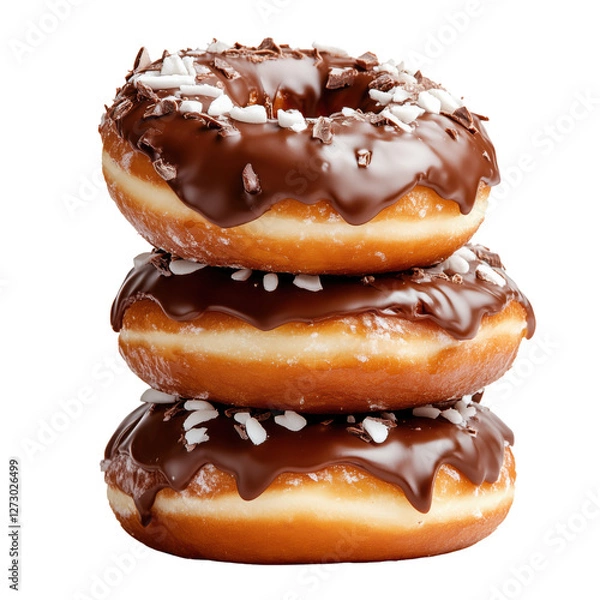 Fototapeta Delicious chocolate donuts stack on transparent background