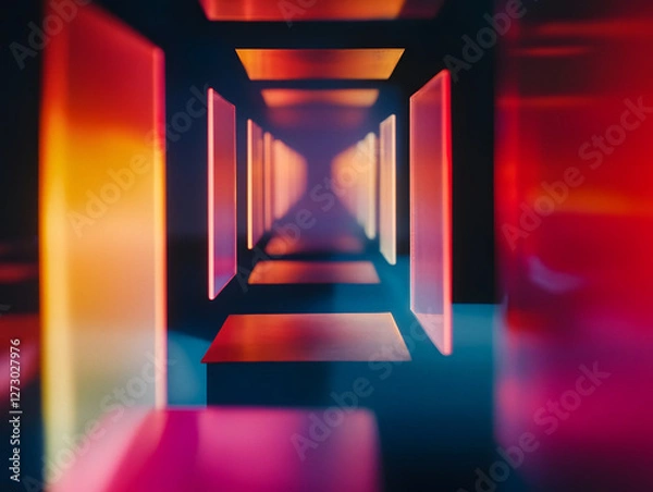 Fototapeta Futuristic Neon Light Tunnel with Abstract Glow Generative AI  
