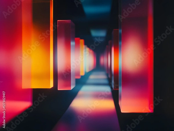 Fototapeta Futuristic Neon Light Tunnel with Abstract Glow Generative AI  