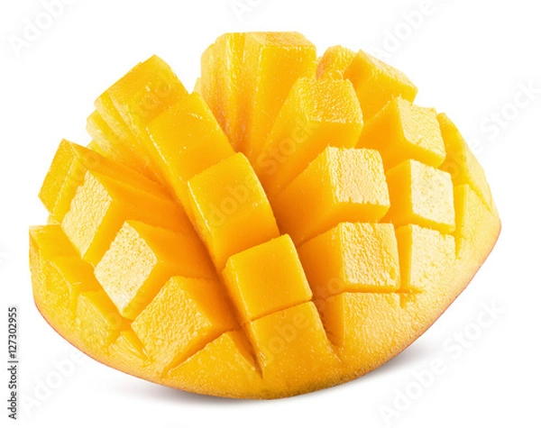 Obraz plastry mango na białym tle na białym tle