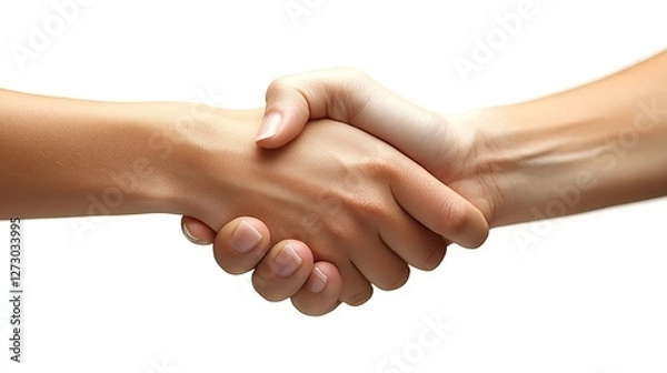 Fototapeta professional handshake in modern office setting male and female business colleagues seal the deal with a firm handshake symbolizing partnership and teamwork