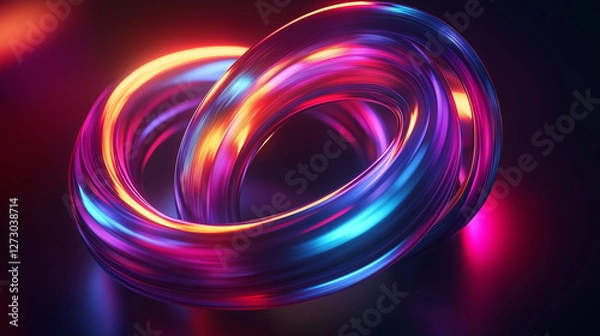 Fototapeta Futuristic Light Stream: A Cybernetic Infinity Symbol** – A twisting infinity loop made of radiant neon streaks, blending electric blues, fiery reds, and glowing purples, symbolizing limitless possibi