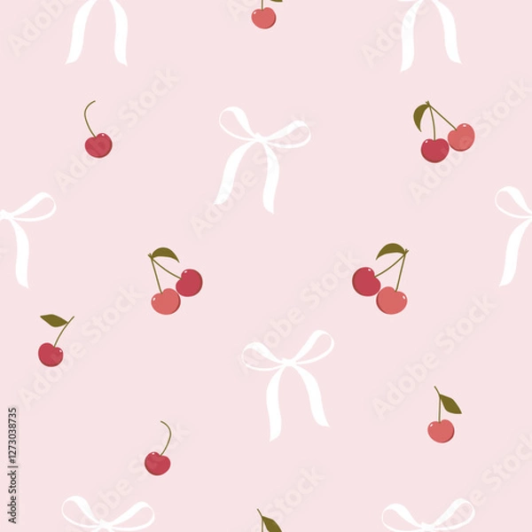 Obraz pink cherries , white bows and  seamless pattern , vector , illustration  