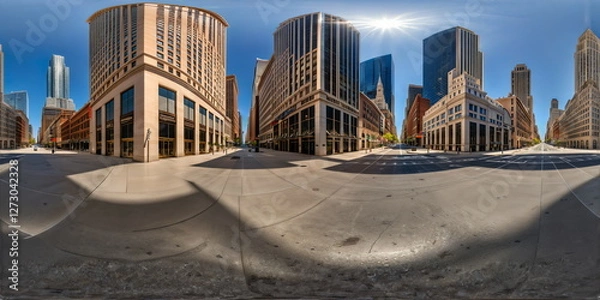 Obraz Full 360 degrees seamless spherical panorama HDRI equirectangular projection of Daytime Big City Future Sky. Texture environment map for lighting and reflection source rendering 3d scenes.