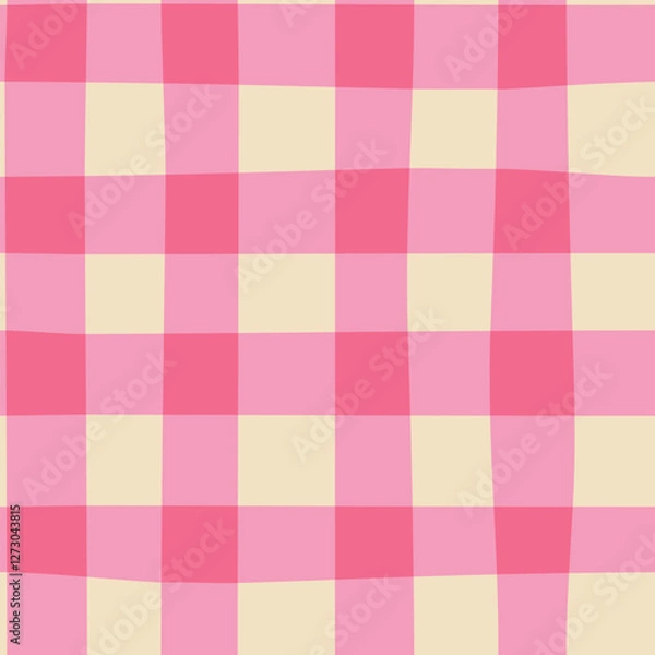Fototapeta Seamless cute abstract monochrome pink checkered pattern on light background, simple hand drawn illustration, flat style	