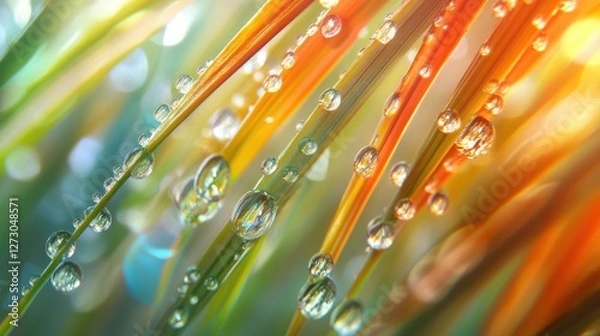 Fototapeta Lush greenery and dew-kissed rice grains a macro perspective on nature's captivating detail