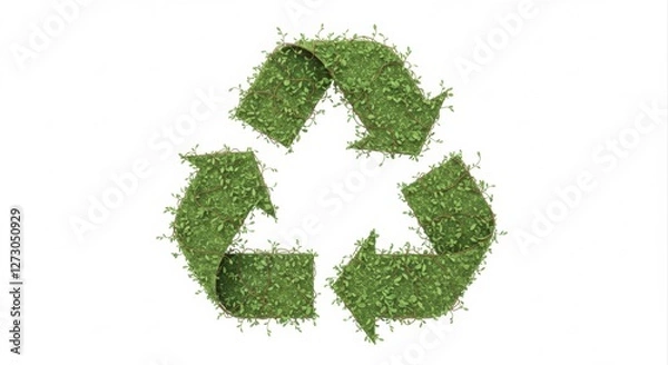 Fototapeta Recycled symbol made of lush greenery.