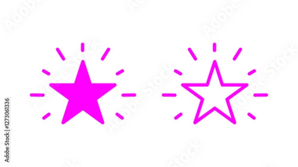 Fototapeta Bright Neon Pink Stars Icon with Radiating Sparks on a White Background