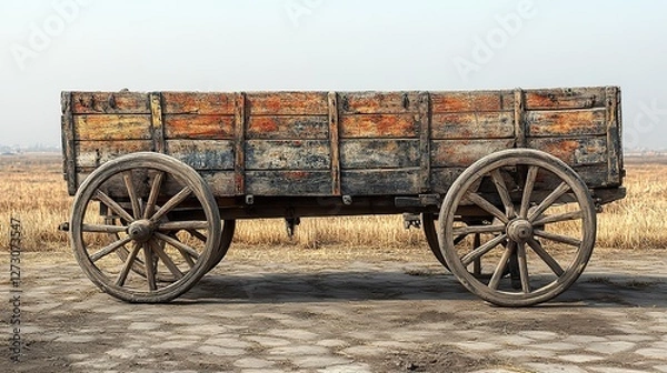 Obraz traditional bullock cart isolated on transparent background showcasing rustic wooden design and cultural heritage for vintage transportation concepts in digital artwork and creative design projects