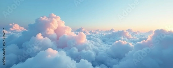 Obraz Softly glowing clouds float across a blue sky, gray, light