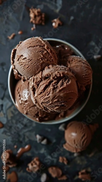 Fototapeta An enticing bowl of rich chocolate ice cream with smooth scoops promises pure bliss for chocolate lovers everywhere.