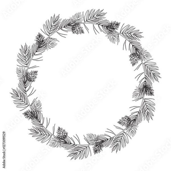 Fototapeta Pine branches Frame vector art