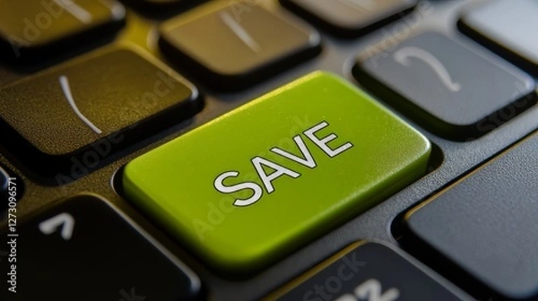 Obraz Green Save Key on Computer Keyboard Close-up Technology Concept Capture