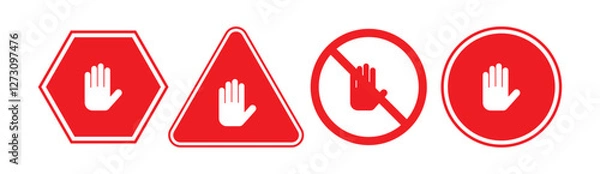 Fototapeta Stop, do not cross, ban, forbidden and alert icon set. Stop sign red color isolated. Vectors stop hand sign vector illustration.